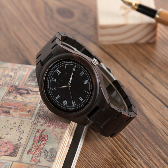 Personalized Luxury Black Wood Roman Numerals Quartz Watch